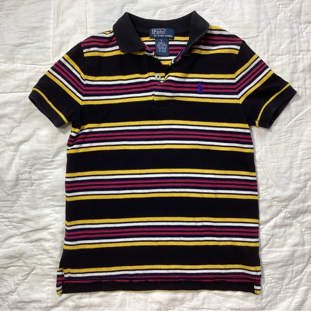 Boys Polo Ralph Lauren Striped Polo Shirt Black Yellow Red 5